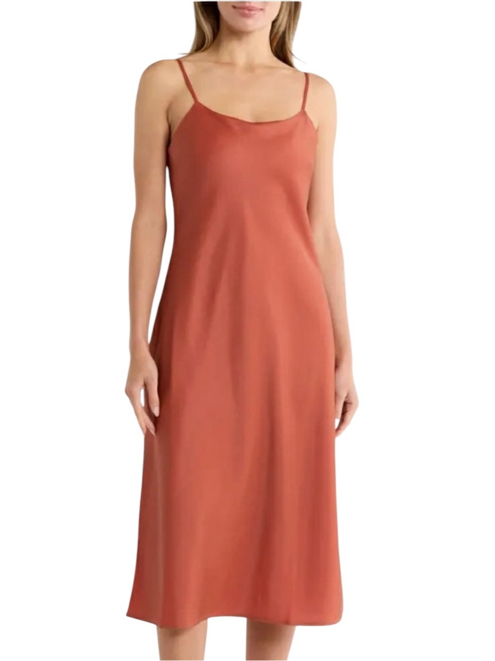 New SPANX Crepe Reversible Slip Midi Dress in Coral Sedona Size Medium